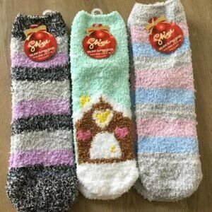 3 Prs Cozy Striped & Patterned Warm, Furry Socks Shoe Size 5-10 NWT
